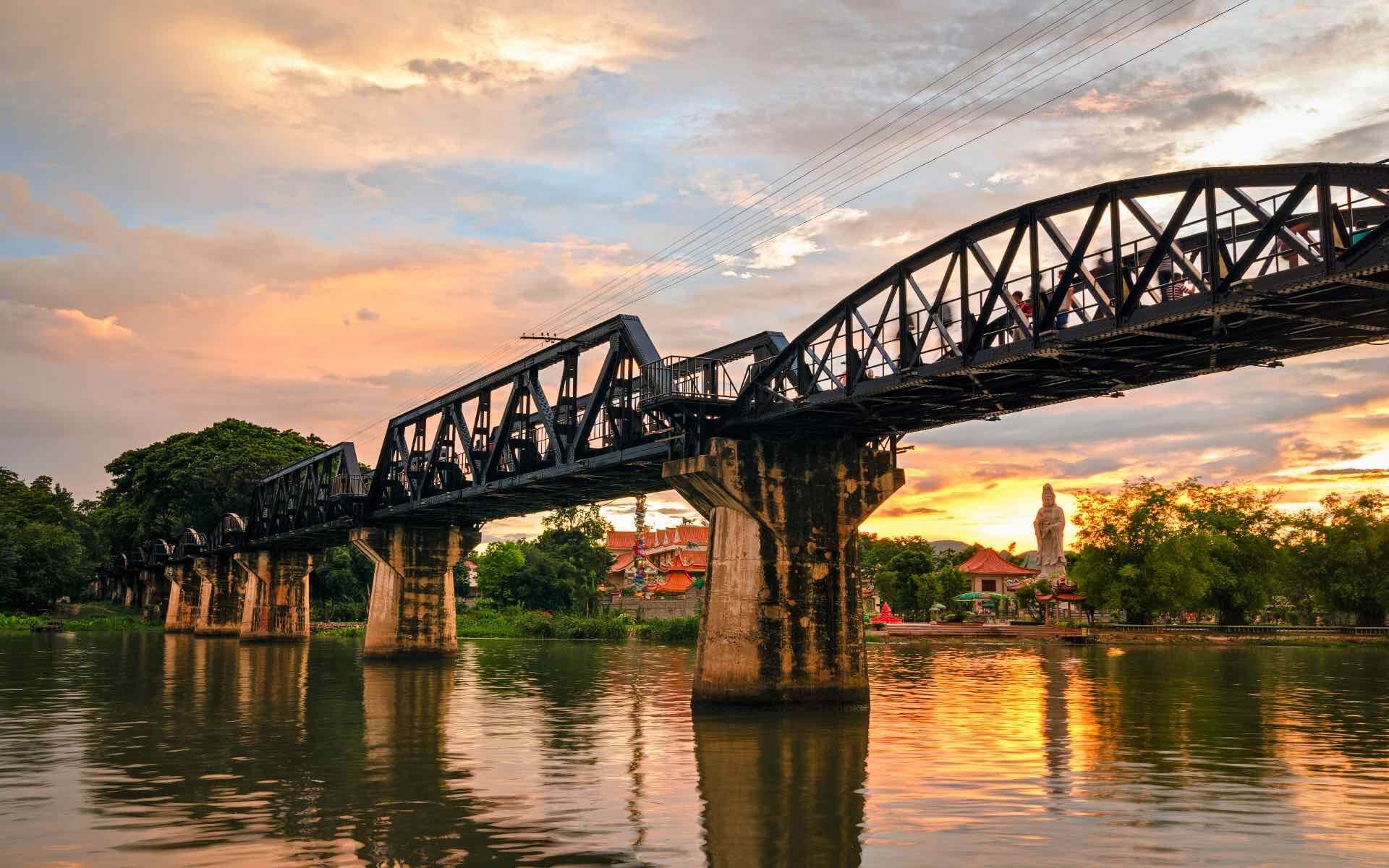 The famous bridge  constructed by Allied POWs forced labor by Japanese soldiers , expedia group company